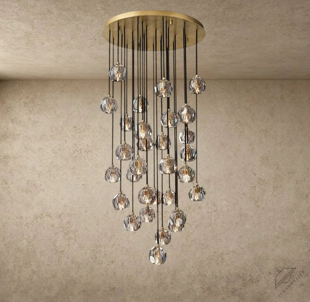 30" / Smoke / Brass Boule De Cristal Clear/ Smoke Glass Round Cluster Chandelier 14", 19", 24", 30", 40"
