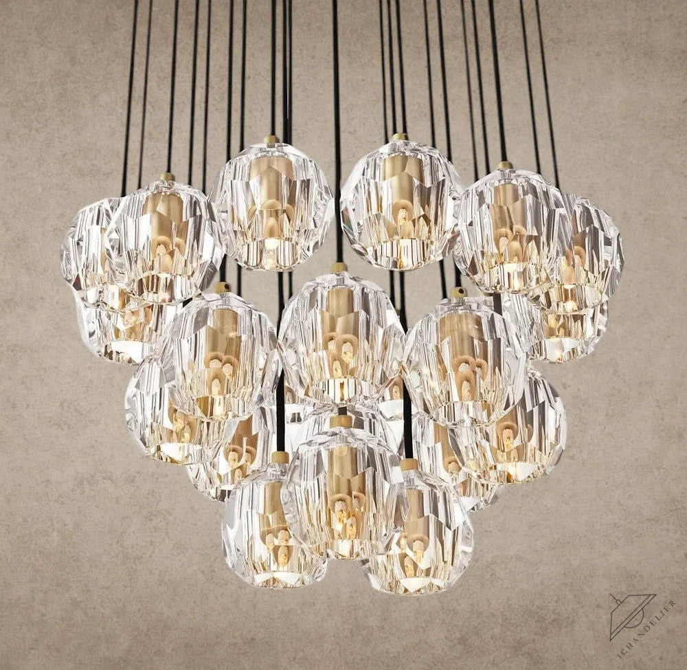 24" / Clear / Brass Boule De Cristal Clear/ Smoke Glass Round Cluster Chandelier 14", 19", 24", 30", 40"