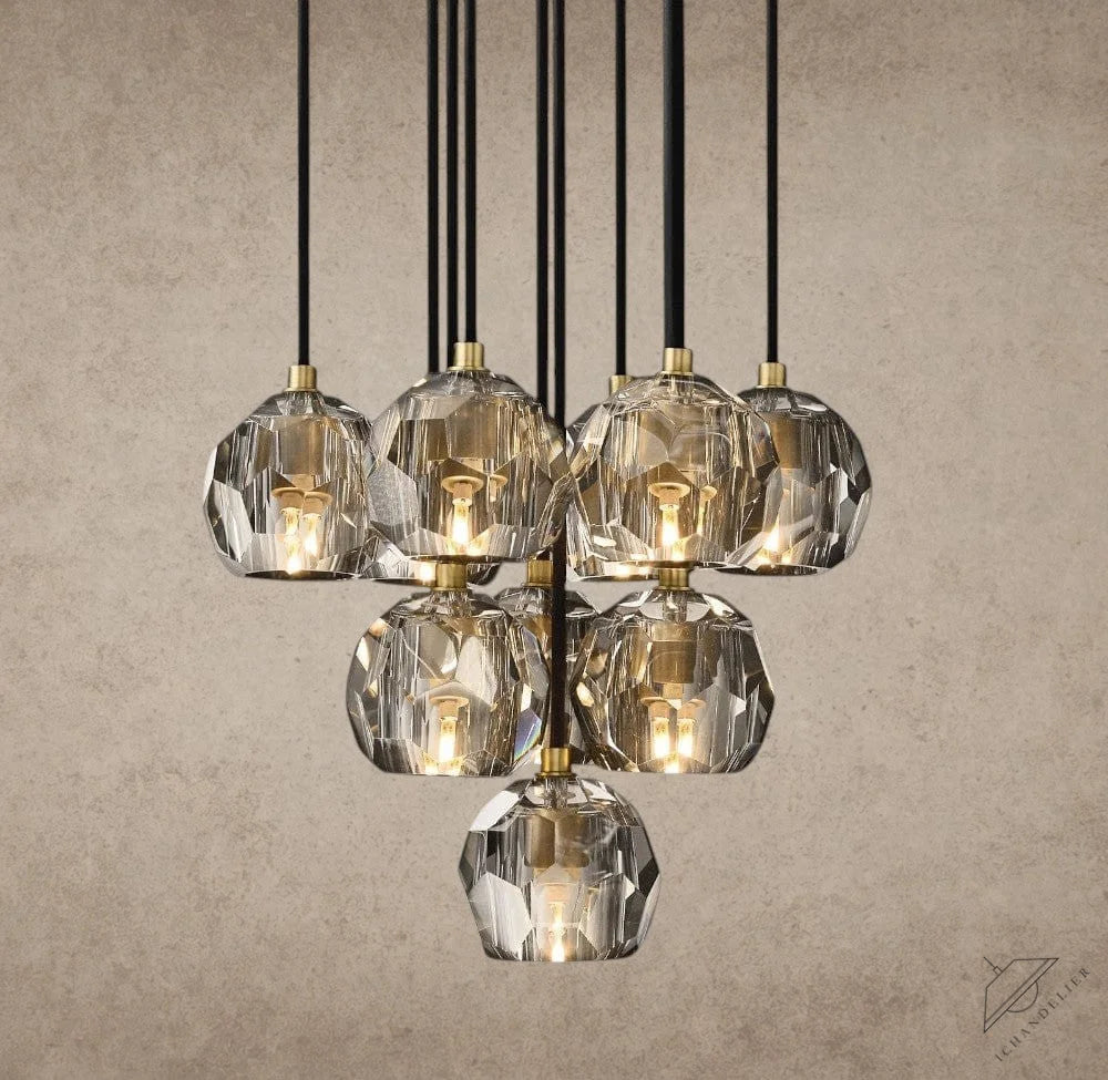 14" / Smoke / Brass Boule De Cristal Clear/ Smoke Glass Round Cluster Chandelier 14", 19", 24", 30", 40"