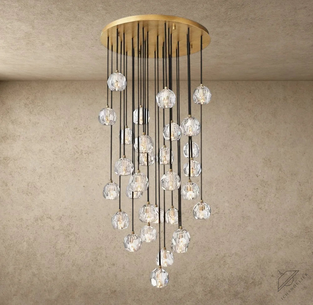 30" / Clear / Brass Boule De Cristal Clear/ Smoke Glass Round Cluster Chandelier 14", 19", 24", 30", 40"