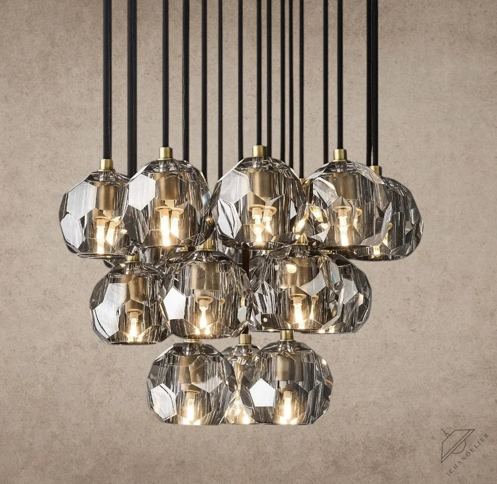 19" / Smoke / Brass Boule De Cristal Clear/ Smoke Glass Round Cluster Chandelier 14", 19", 24", 30", 40"