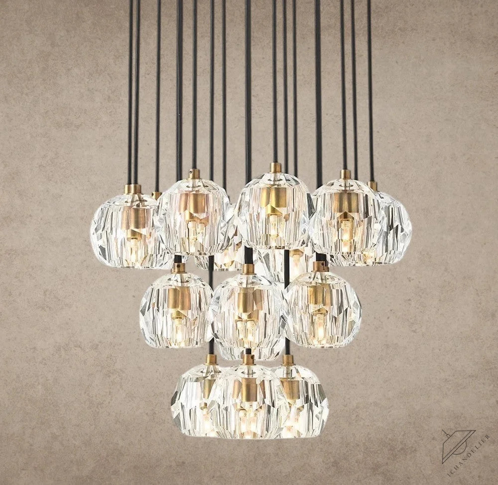 19" / Clear / Brass Boule De Cristal Clear/ Smoke Glass Round Cluster Chandelier 14", 19", 24", 30", 40"