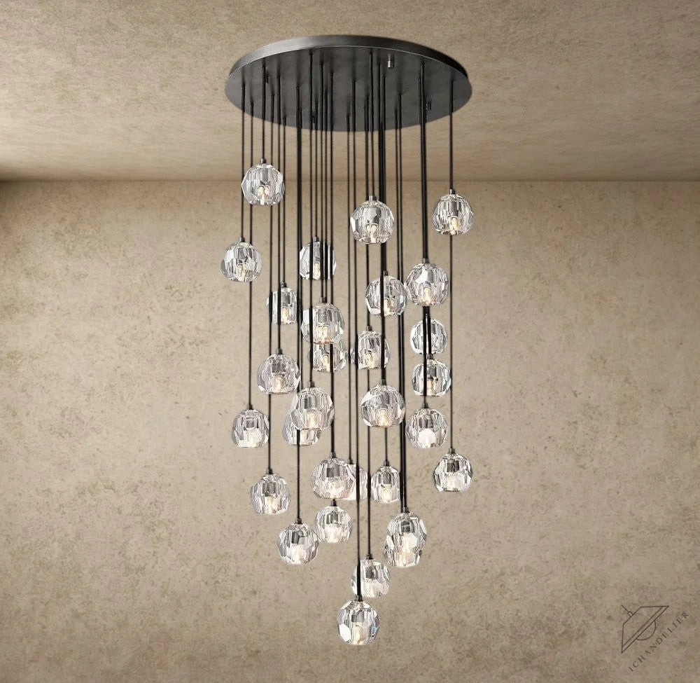 30" / Clear / Bronze Boule De Cristal Clear/ Smoke Glass Round Cluster Chandelier 14", 19", 24", 30", 40"