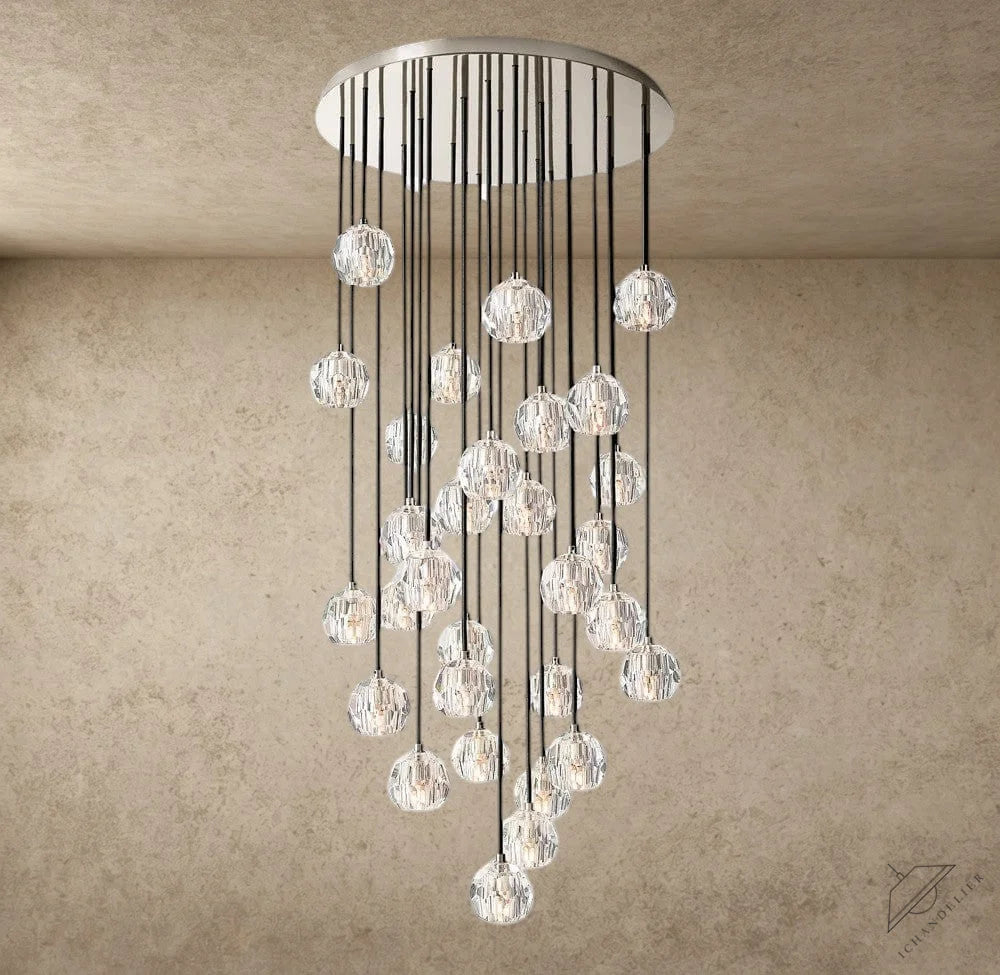 30" / Clear / Nickle Boule De Cristal Clear/ Smoke Glass Round Cluster Chandelier 14", 19", 24", 30", 40"