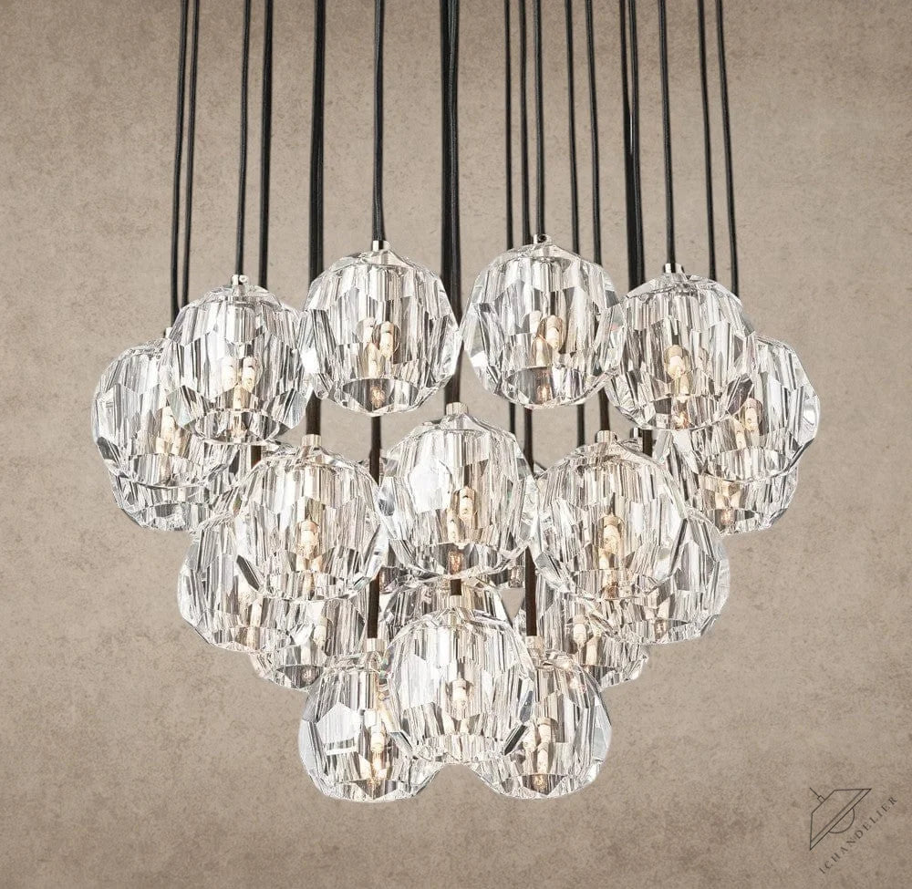 24" / Clear / Nickle Boule De Cristal Clear/ Smoke Glass Round Cluster Chandelier 14", 19", 24", 30", 40"
