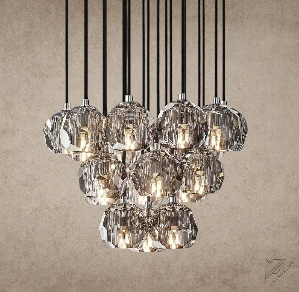 19" / Smoke / Nickle Boule De Cristal Clear/ Smoke Glass Round Cluster Chandelier 14", 19", 24", 30", 40"