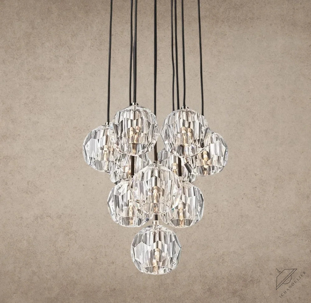 14" / Clear / Nickle Boule De Cristal Clear/ Smoke Glass Round Cluster Chandelier 14", 19", 24", 30", 40"