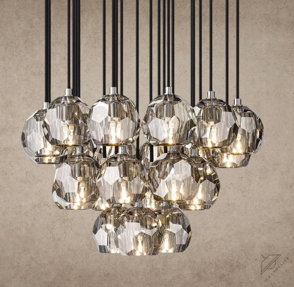 24" / Smoke / Nickle Boule De Cristal Clear/ Smoke Glass Round Cluster Chandelier 14", 19", 24", 30", 40"