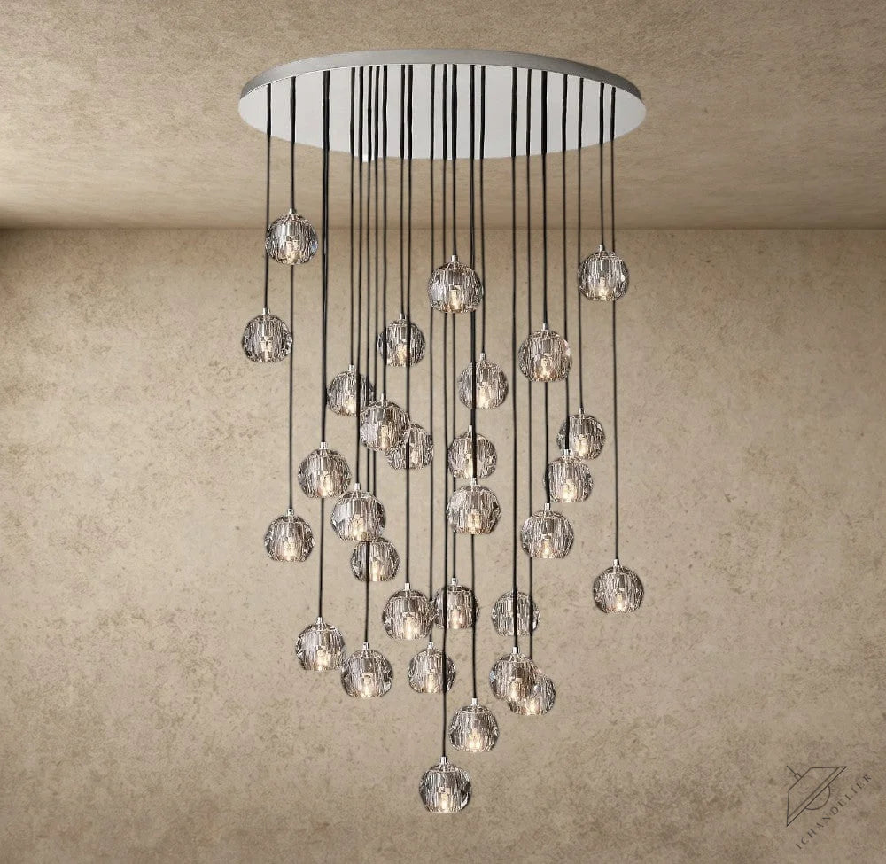 40" / Smoke / Nickle Boule De Cristal Clear/ Smoke Glass Round Cluster Chandelier 14", 19", 24", 30", 40"