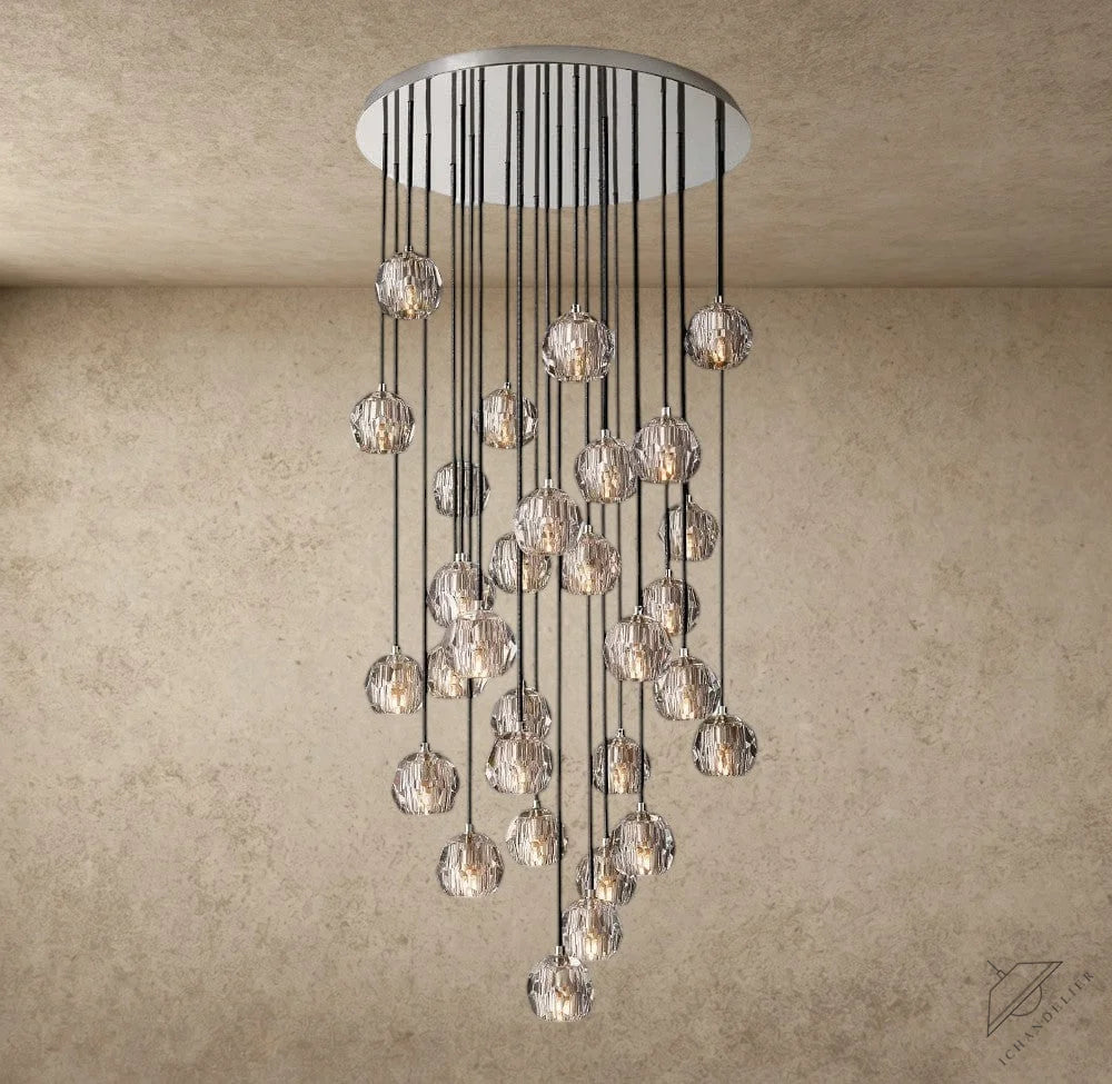 30" / Smoke / Nickle Boule De Cristal Clear/ Smoke Glass Round Cluster Chandelier 14", 19", 24", 30", 40"