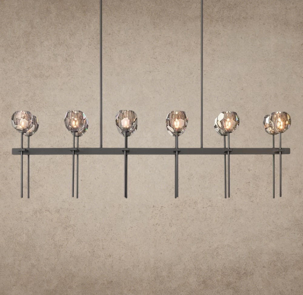60" / Smoke / Bronze Boule De Cristal Double Linear Chandelier 60"