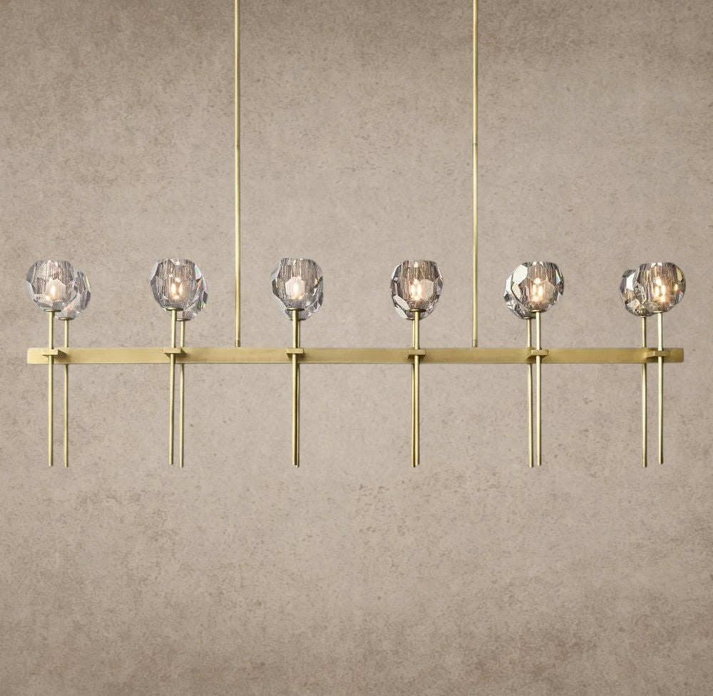 60" / Smoke / Brass Boule De Cristal Double Linear Chandelier 60"
