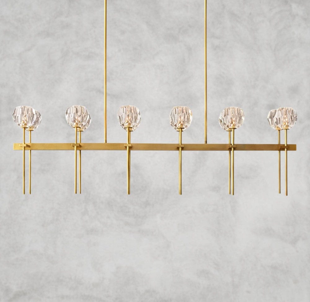 60" / Clear / Brass Boule De Cristal Double Linear Chandelier 60"