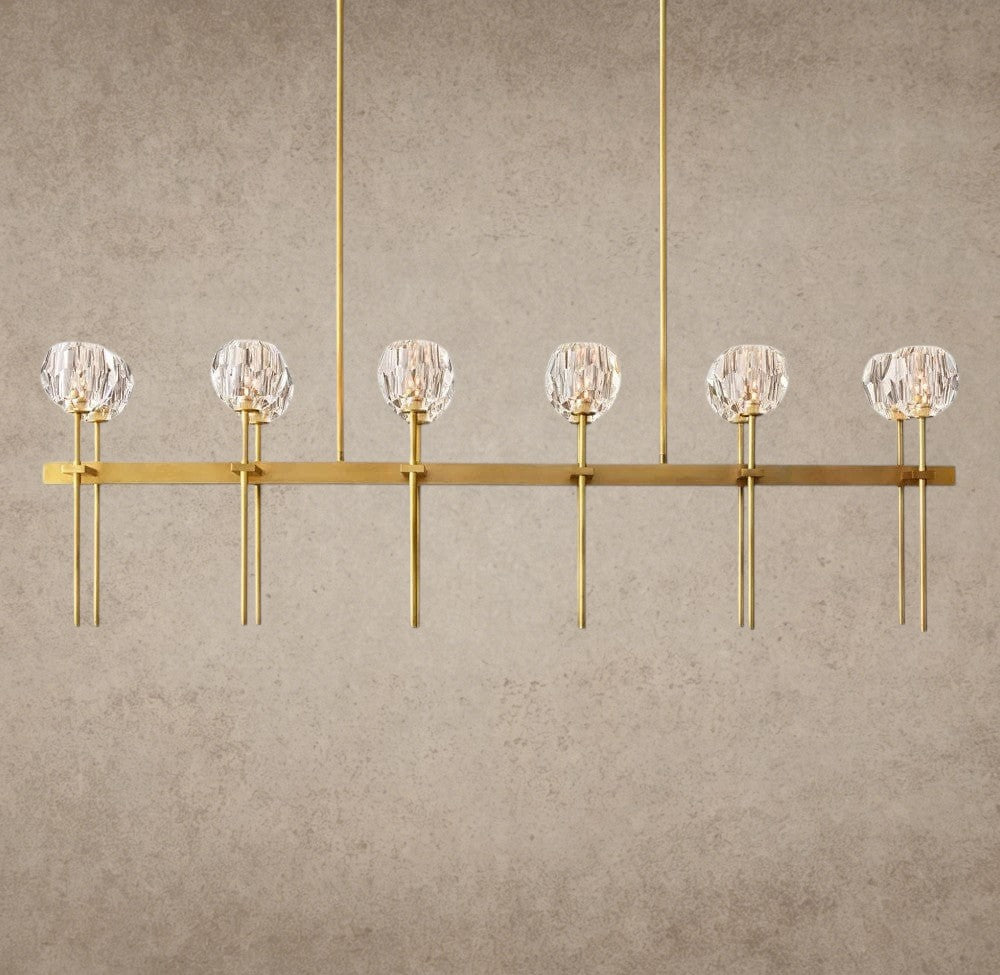 60" / Clear / Brass Boule De Cristal Double Linear Chandelier 60"