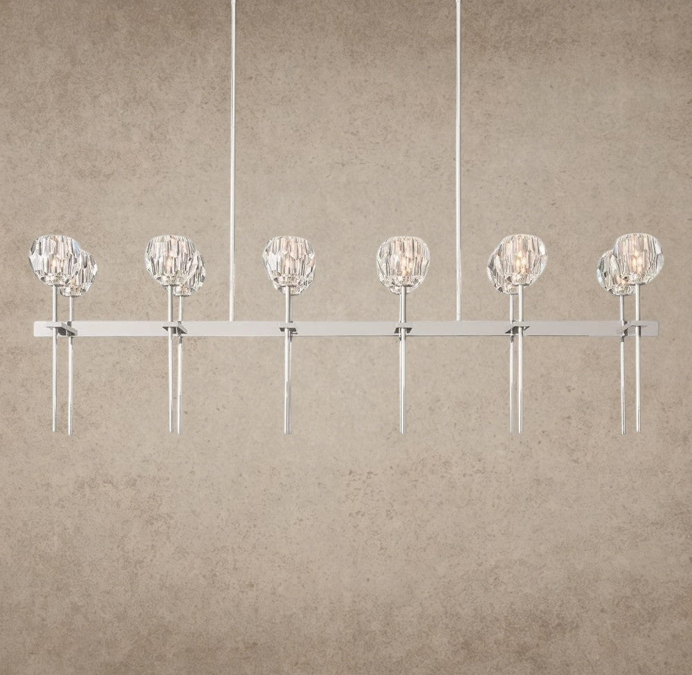 60" / Clear / Nickle Boule De Cristal Double Linear Chandelier 60"