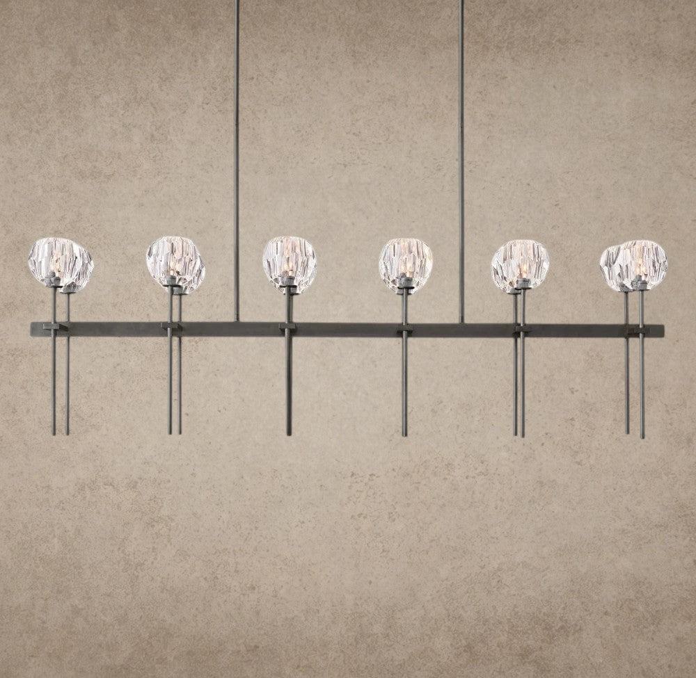 60" / Clear / Bronze Boule De Cristal Double Linear Chandelier 60"