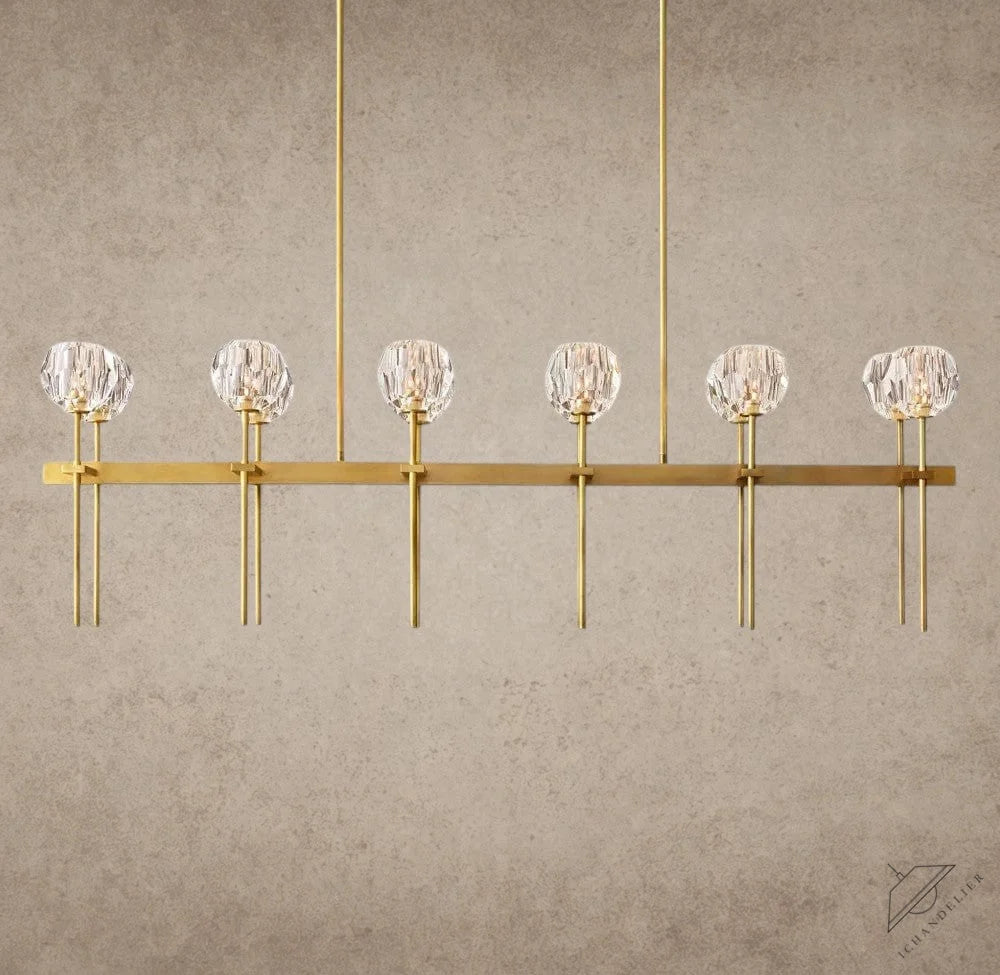 60" / Clear / Brass Boule De Cristal Double Linear Chandelier 60"