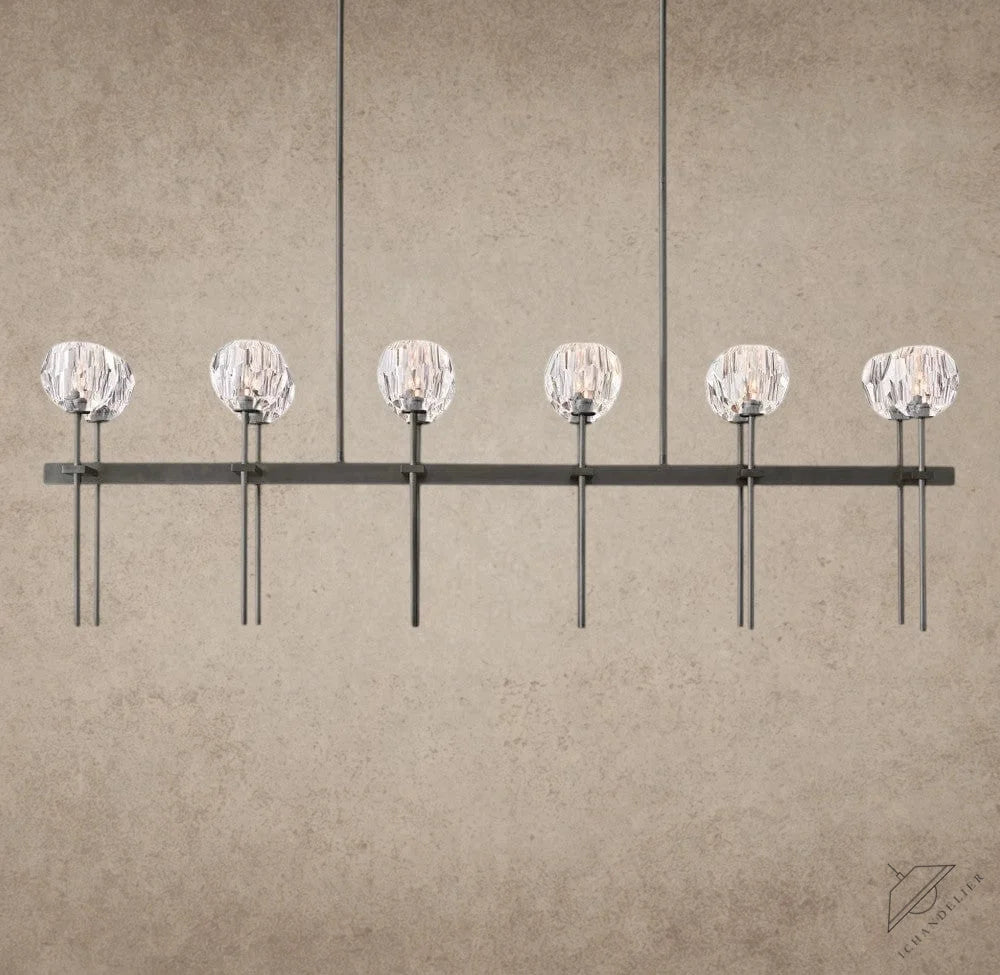 60" / Clear / Bronze Boule De Cristal Double Linear Chandelier 60"