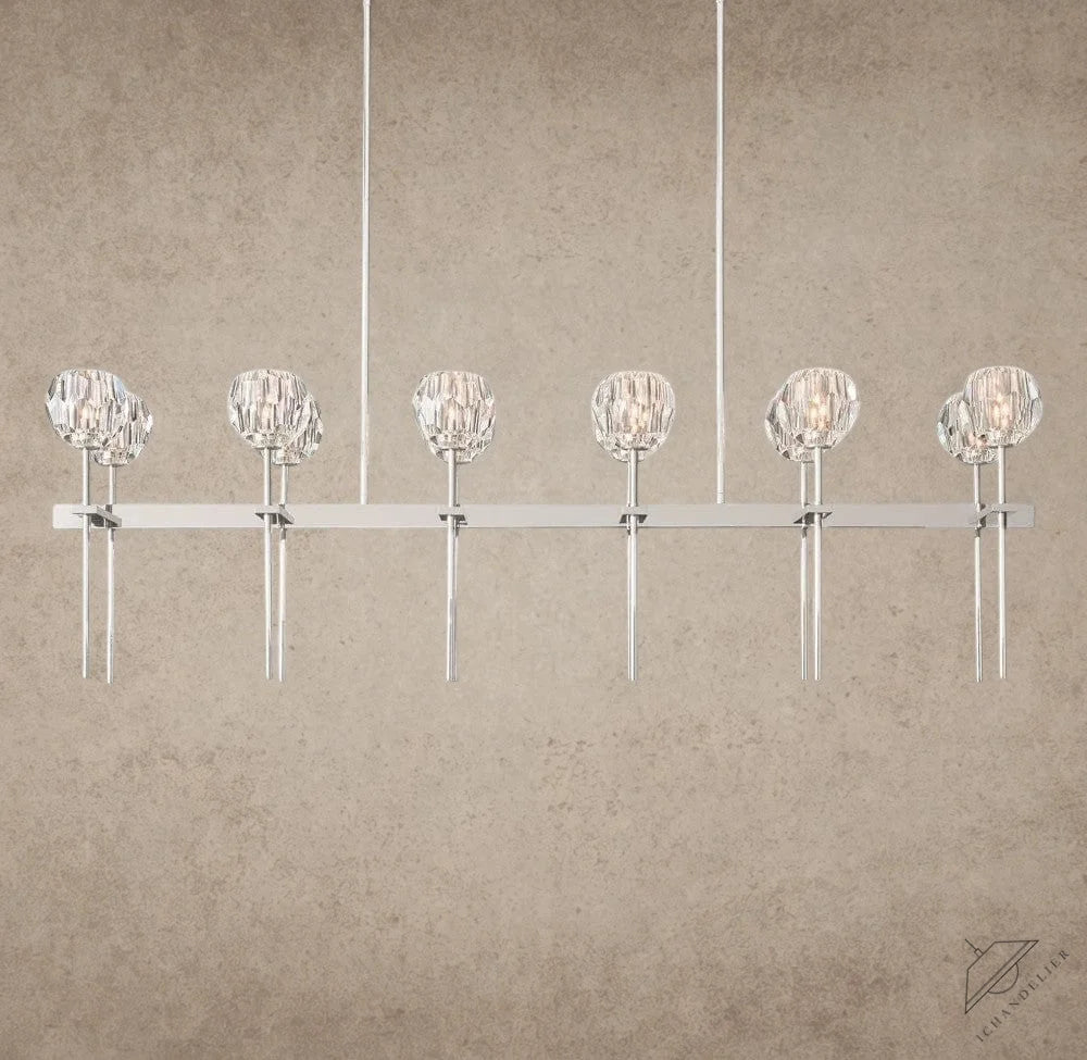 60" / Clear / Nickle Boule De Cristal Double Linear Chandelier 60"
