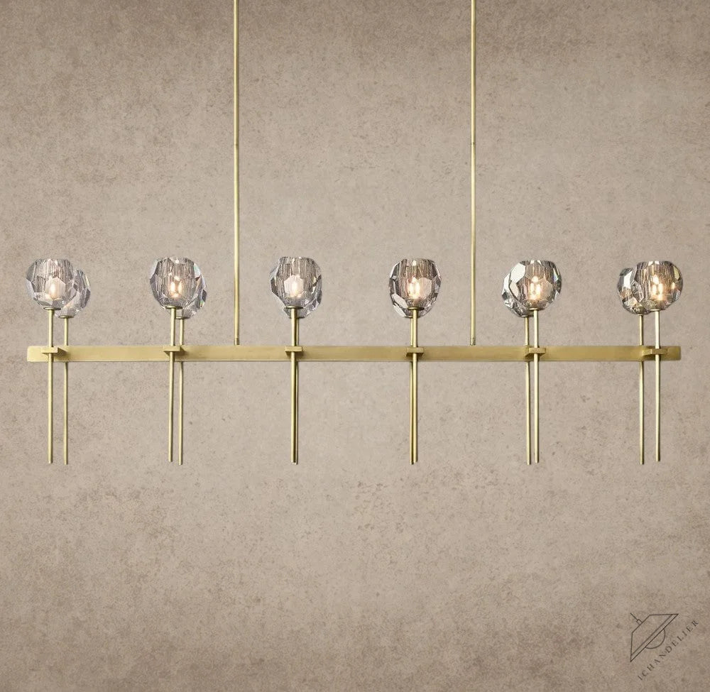 60" / Smoke / Brass Boule De Cristal Double Linear Chandelier 60"