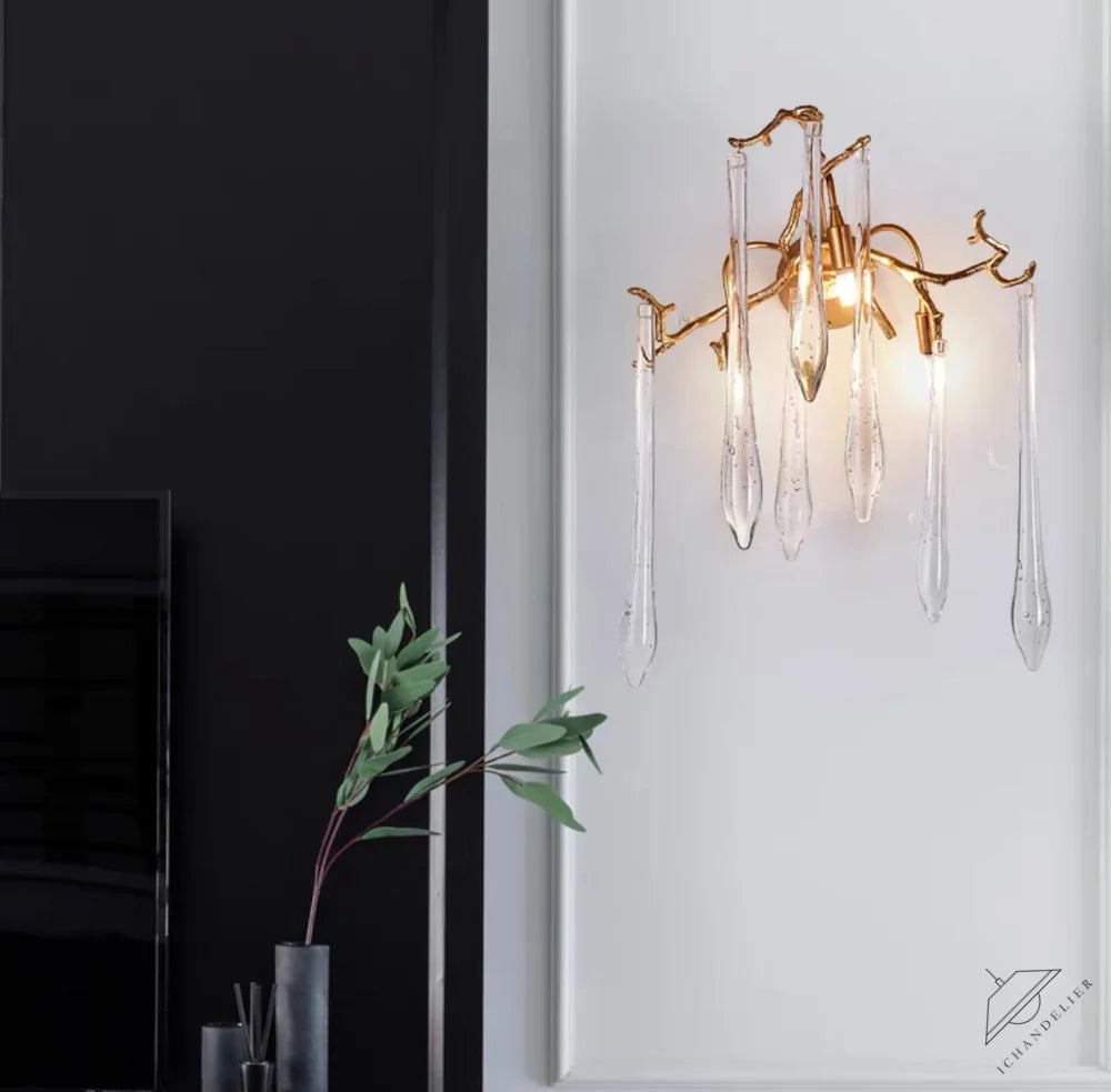Branch Crystal Drops Chandelier in French Style with Copper Gold Finish for Dining and Living Room Ceiling