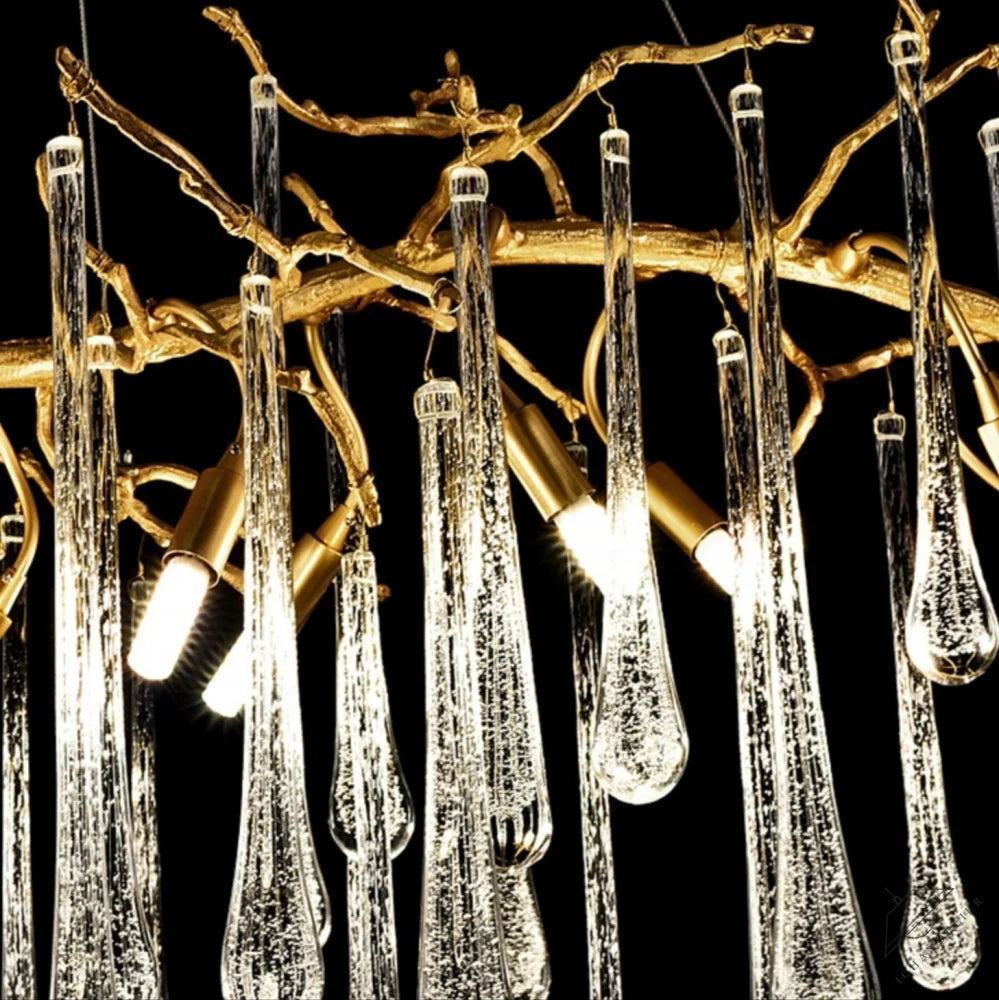 Branch Crystal Drops Chandelier in French Style with Copper Gold Finish for Dining and Living Room Ceiling