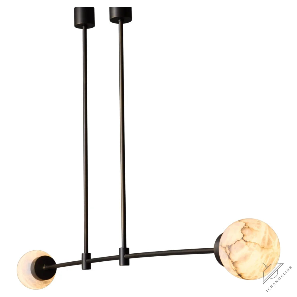 Brass and Alabaster Globes Asymmetrical Line Chandelier