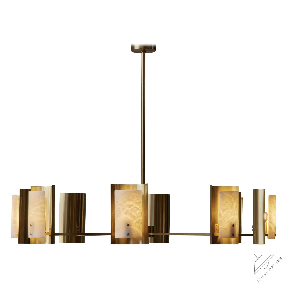 Brass and Alabaster Shield Chandelier