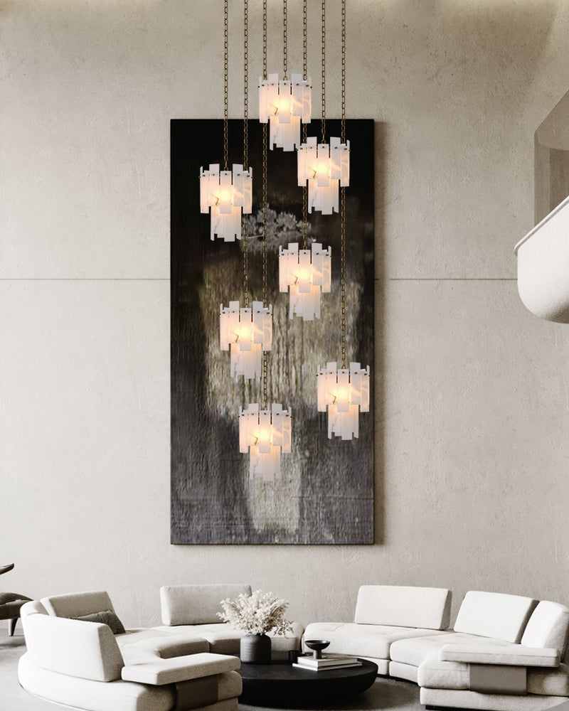 Tired Alabaster marble Cluster Chandelier 13 inch with adjustable chain