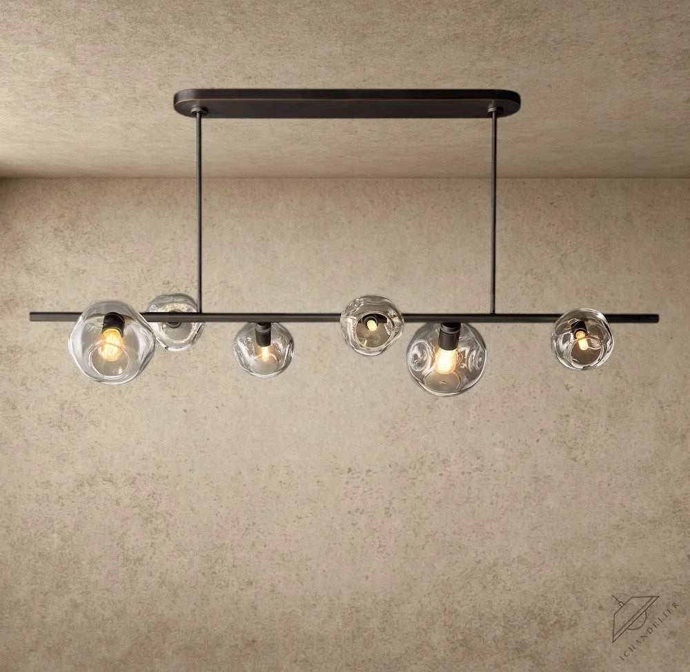 ichandelier 6-light linear chandelier with clear bubble glass shades and dark bronze finish