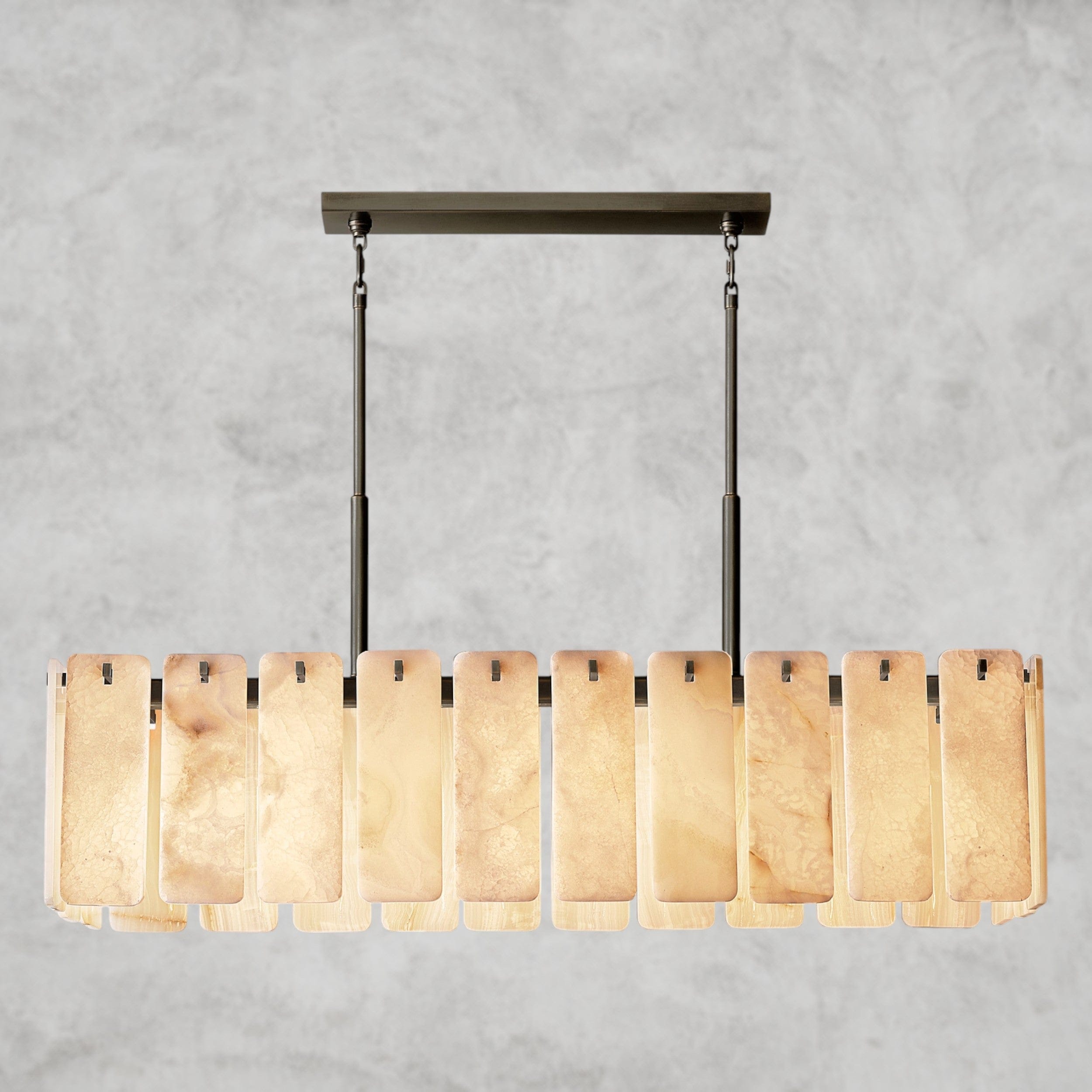 60" / Bronze Calamette Onyx Rectangular Alabaster Chandelier 60", 74"