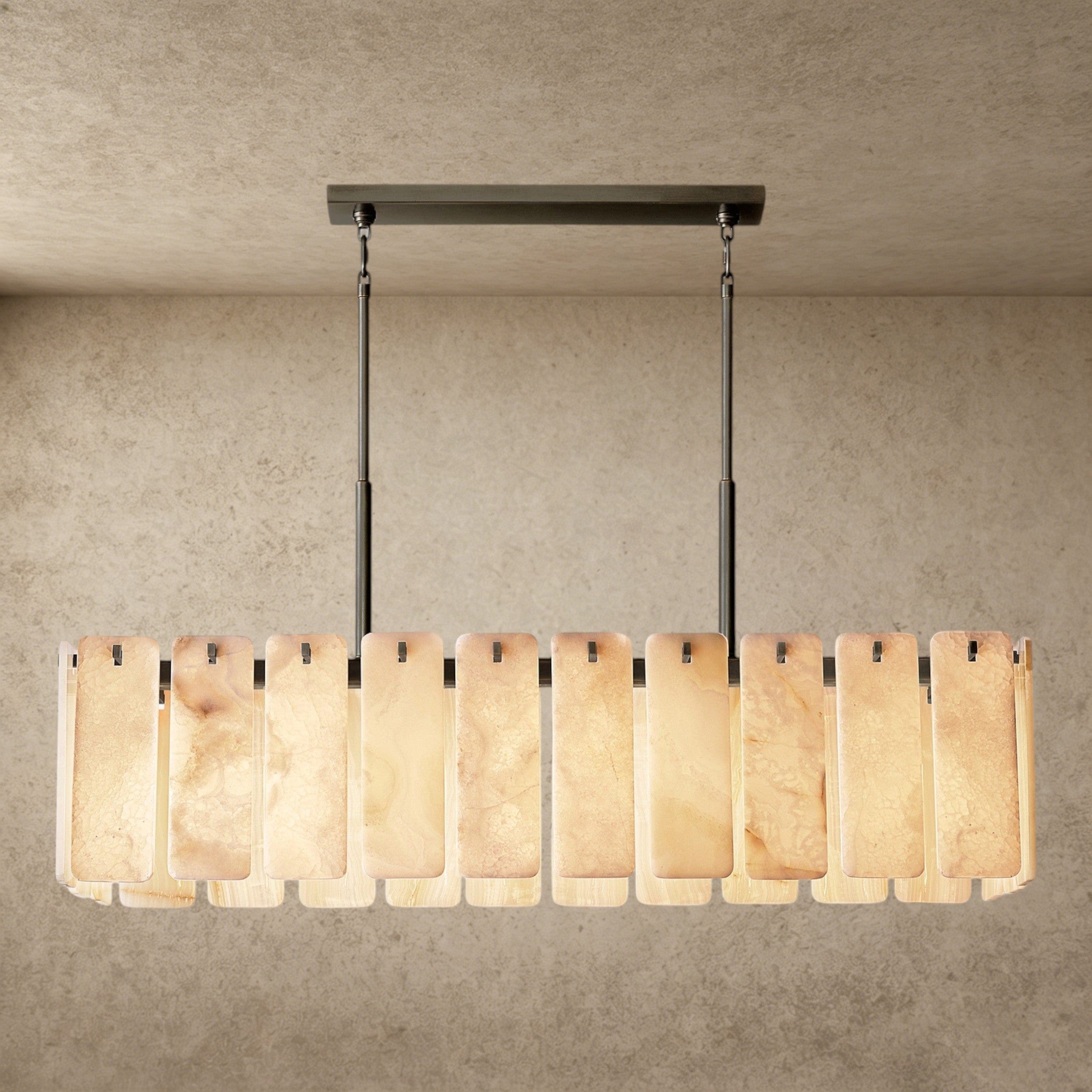 60" / Bronze Calamette Onyx Rectangular Alabaster Chandelier 60", 74"