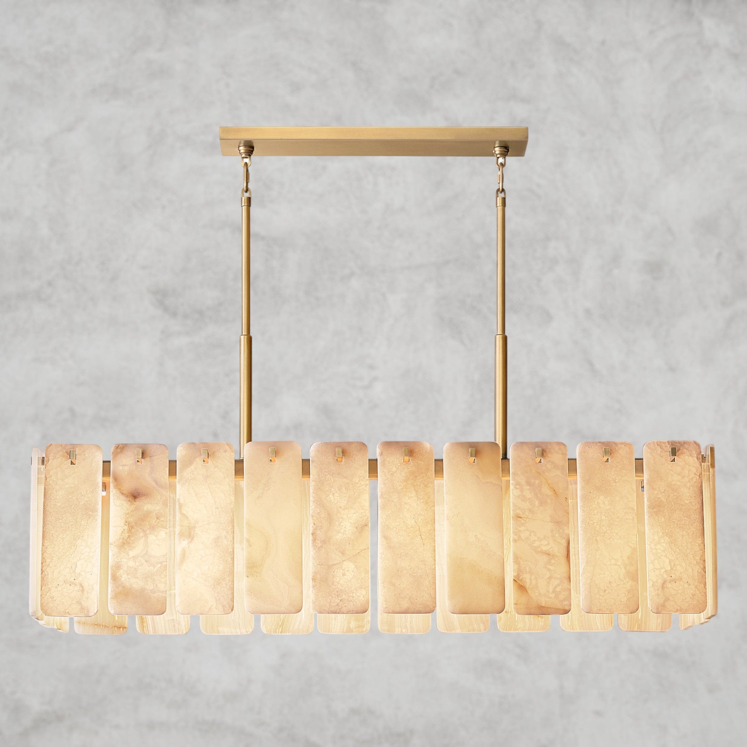 60" / Brass Calamette Onyx Rectangular Alabaster Chandelier 60", 74"
