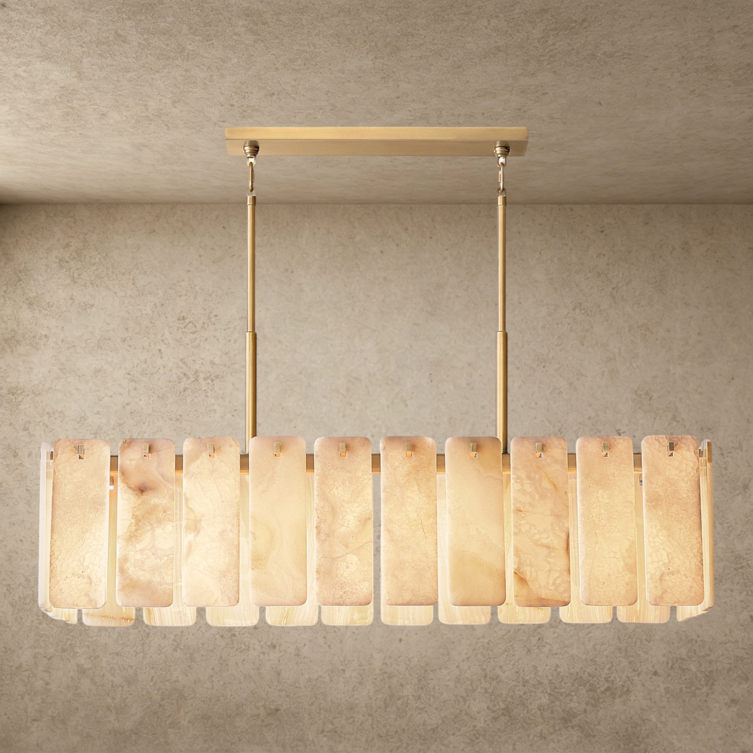 60" / Brass Calamette Onyx Rectangular Alabaster Chandelier 60", 74"