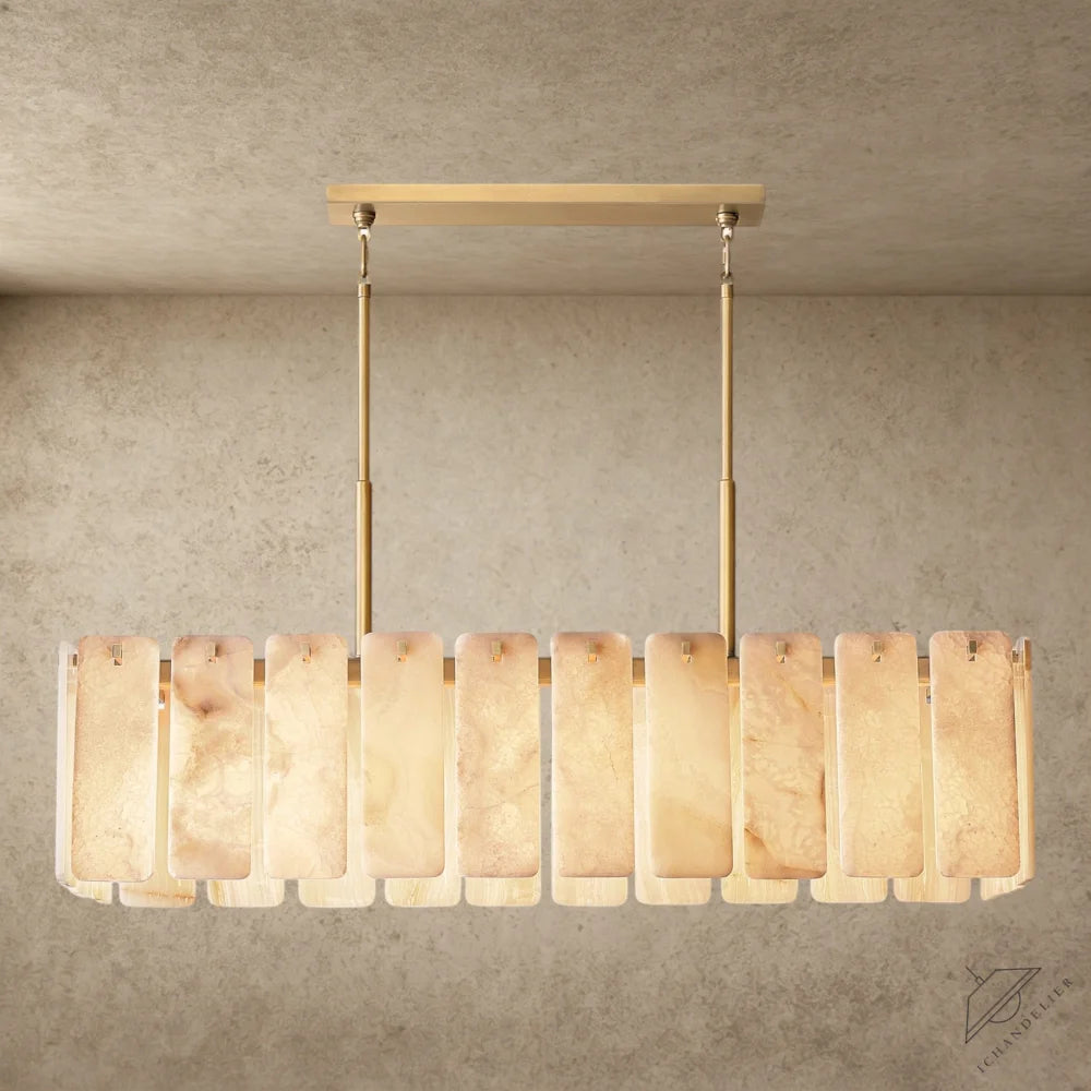 60" / Brass Calamette Onyx Rectangular Alabaster Chandelier 60", 74"