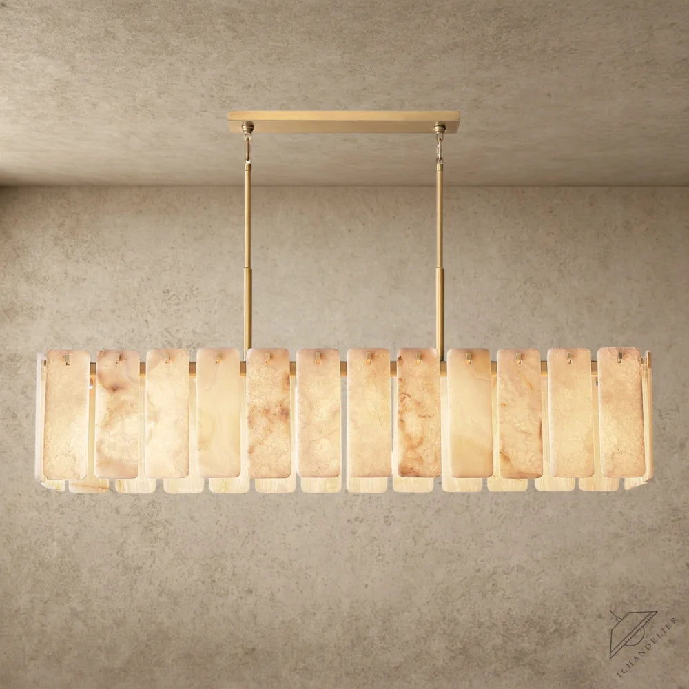 74" / Brass Calamette Onyx Rectangular Alabaster Chandelier 60", 74"