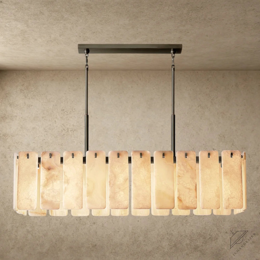 60" / Bronze Calamette Onyx Rectangular Alabaster Chandelier 60", 74"