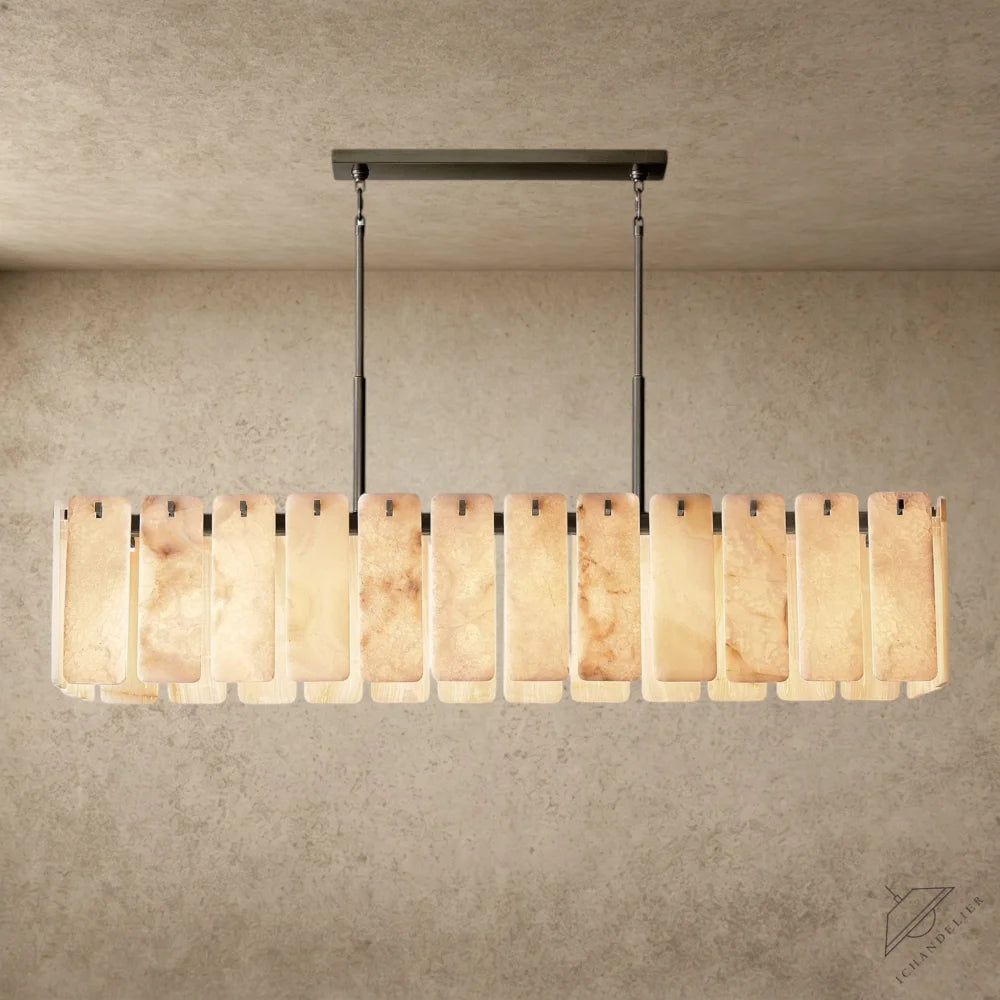 74" / Bronze Calamette Onyx Rectangular Alabaster Chandelier 60", 74"