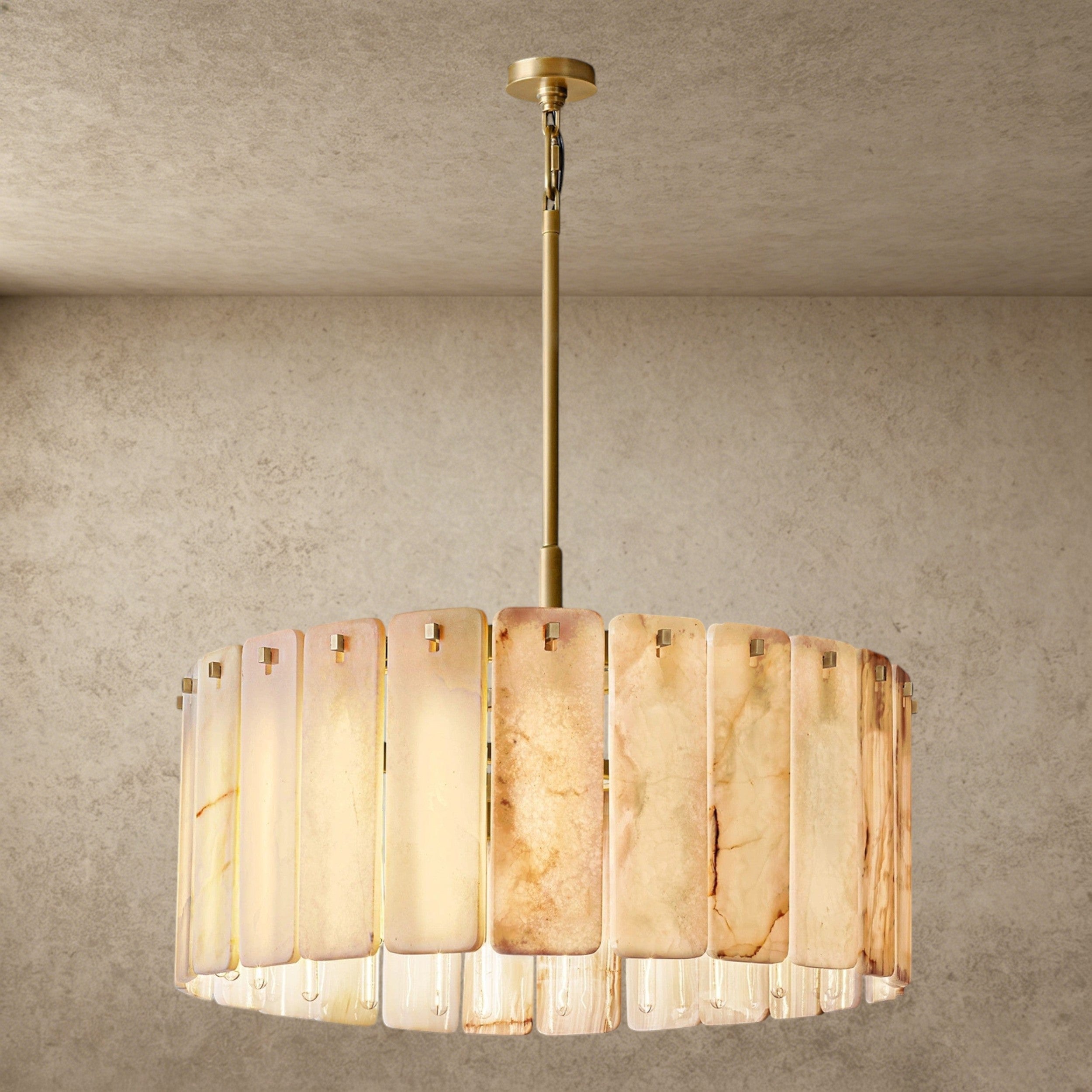 36" / Brass Calamette Onyx Round Alabaster Chandelier 36". 48", 60"