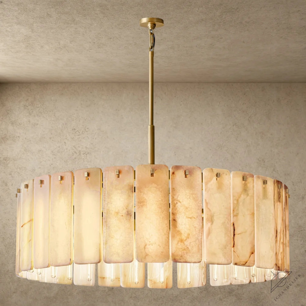 48" / Brass Calamette Onyx Round Alabaster Chandelier 36". 48", 60"