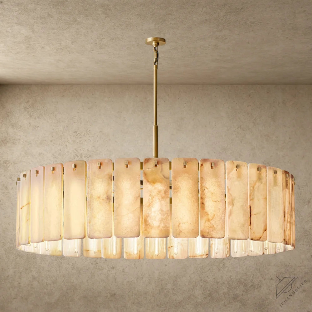 60" / Brass Calamette Onyx Round Alabaster Chandelier 36". 48", 60"