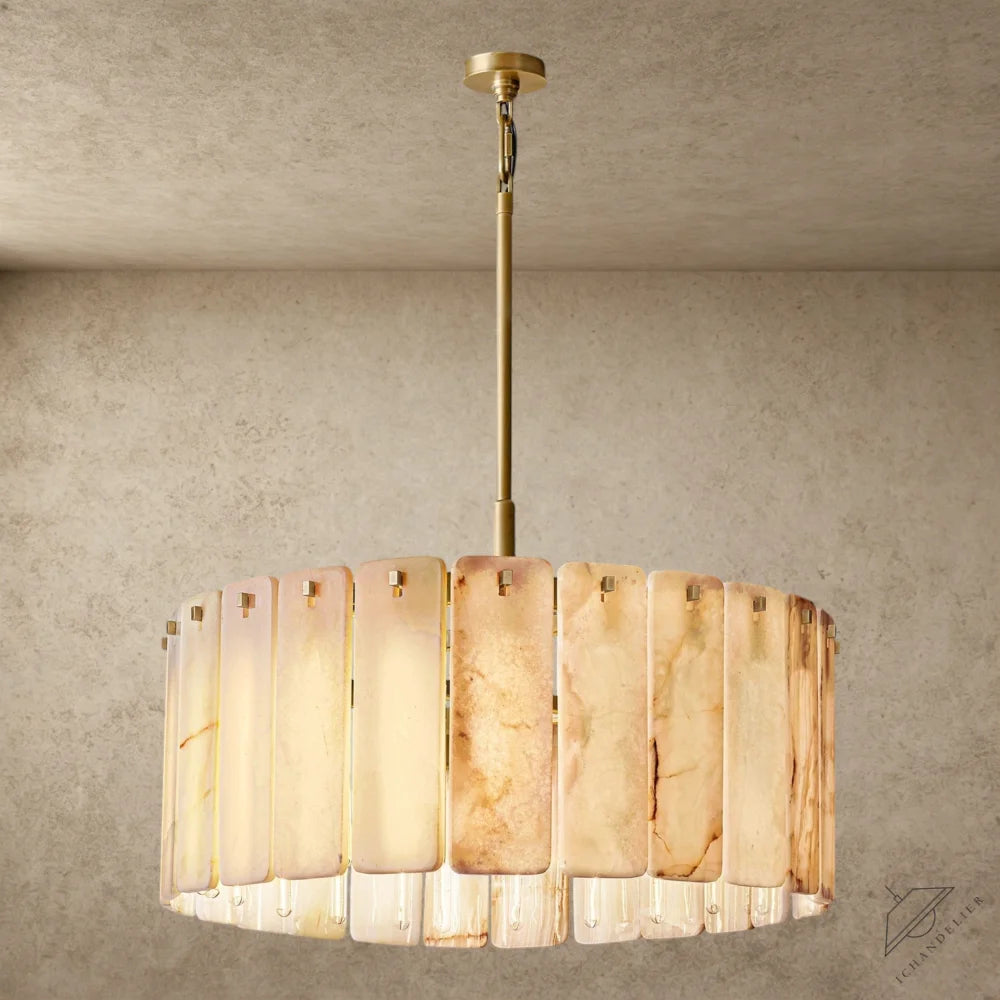 36" / Brass Calamette Onyx Round Alabaster Chandelier 36". 48", 60"