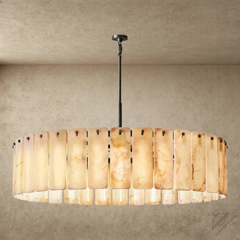60" / Bronze Calamette Onyx Round Alabaster Chandelier 36". 48", 60"