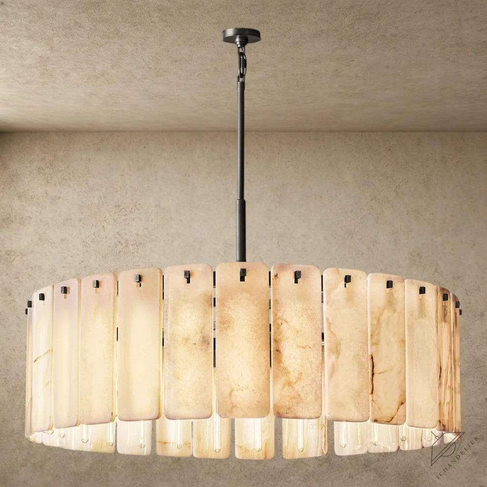 48" / Bronze Calamette Onyx Round Alabaster Chandelier 36". 48", 60"