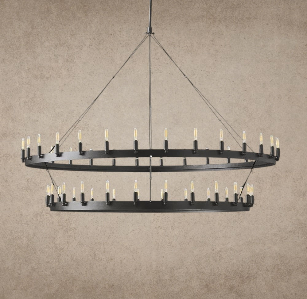 63" / Bronze Camino Vintage Filament Two-Tier Chandelier 38", 50", 63", 71"