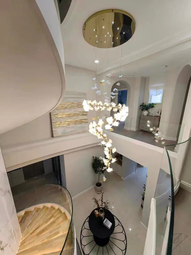 Ceramic Flower Chandelier in Artistic Brass Branch Design