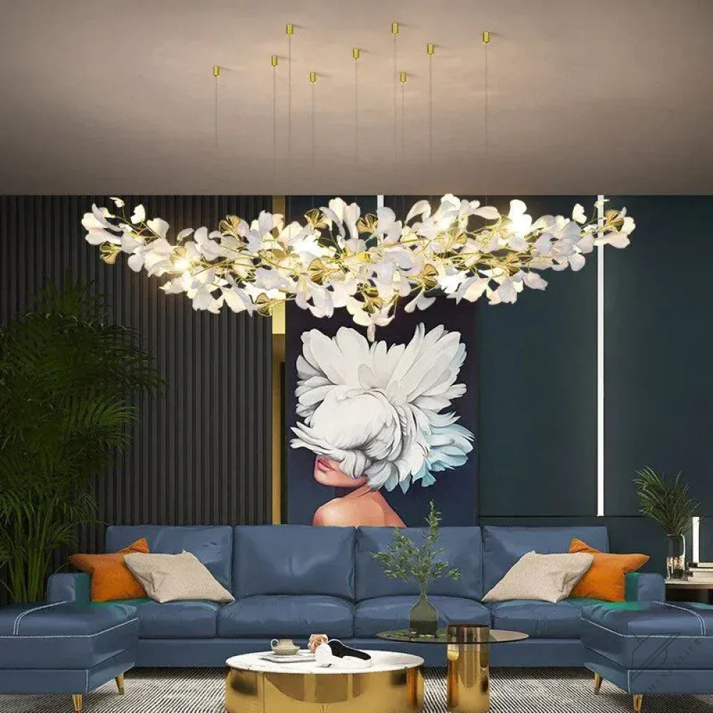 78.8" L / All white leaves Ceramic Ginkgo Branch Chandelier Light