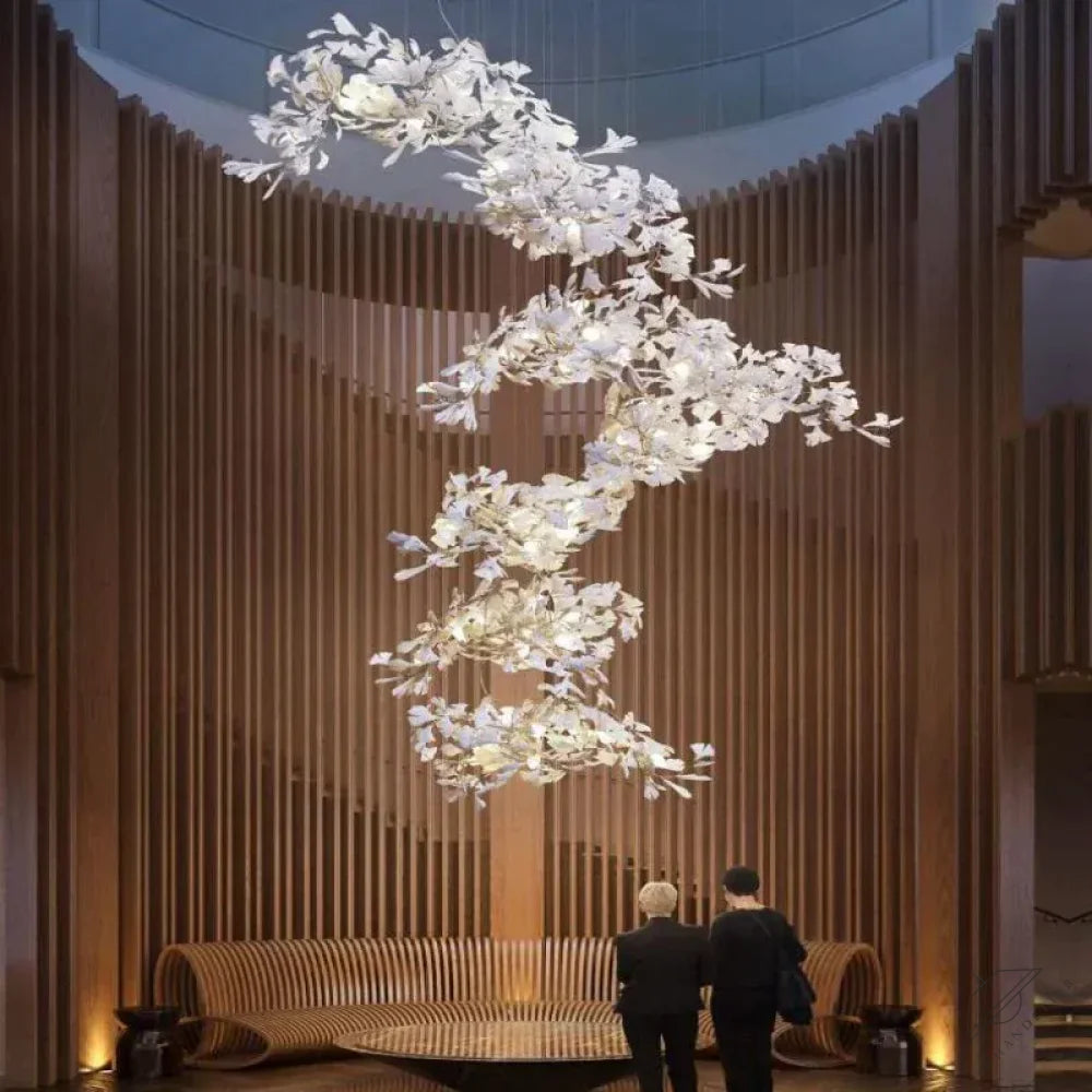 98.5" L / All white leaves Ceramic Ginkgo Branch Chandelier Light