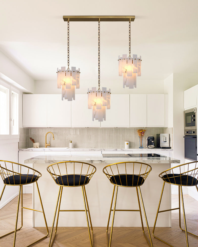 Tired Alabaster marble Cluster Chandelier 13 inch with adjustable chain