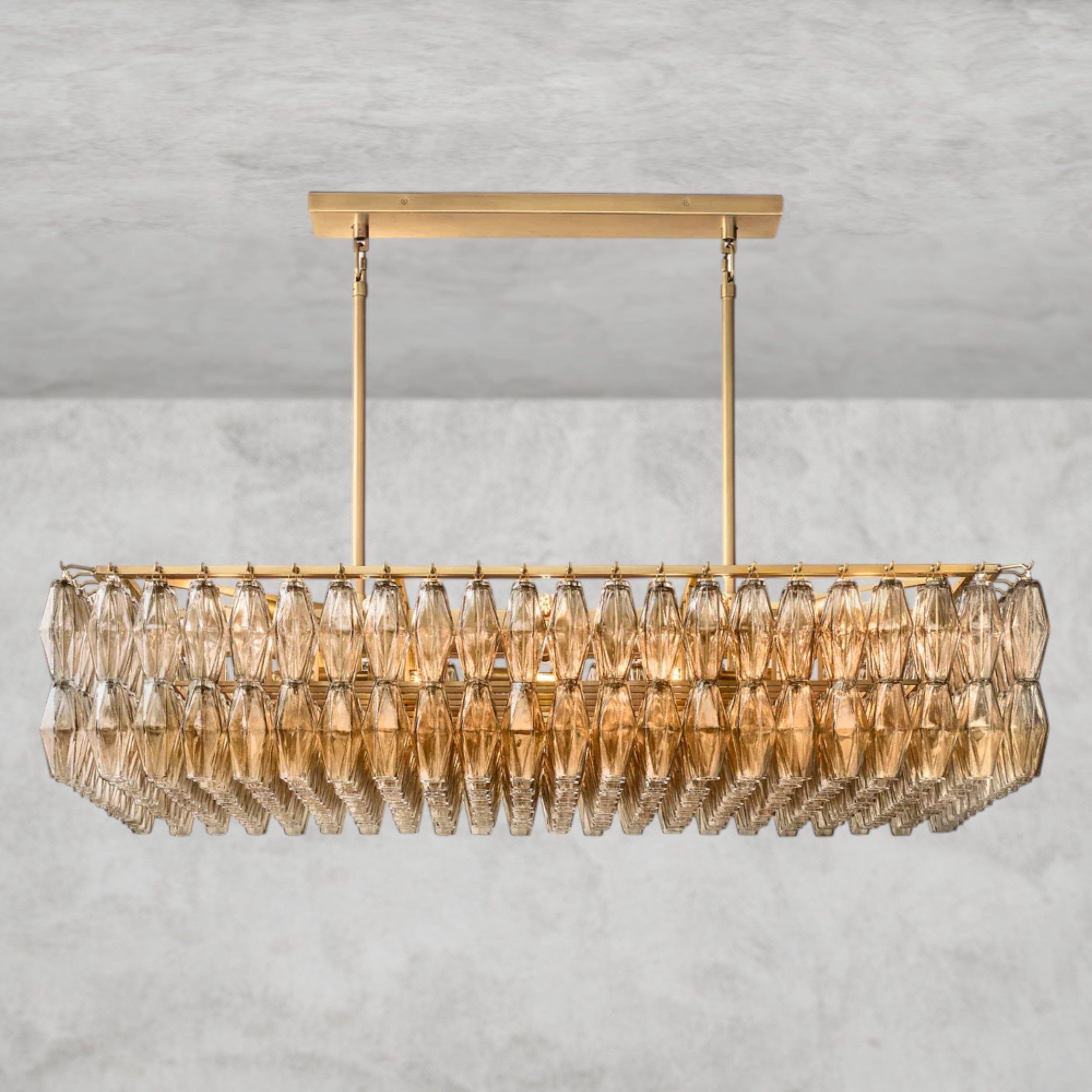 54" / Smoke / Brass CHIARA CLEAR/ SMOKE GLASS RECTANGULAR CHANDELIER 54", 74"